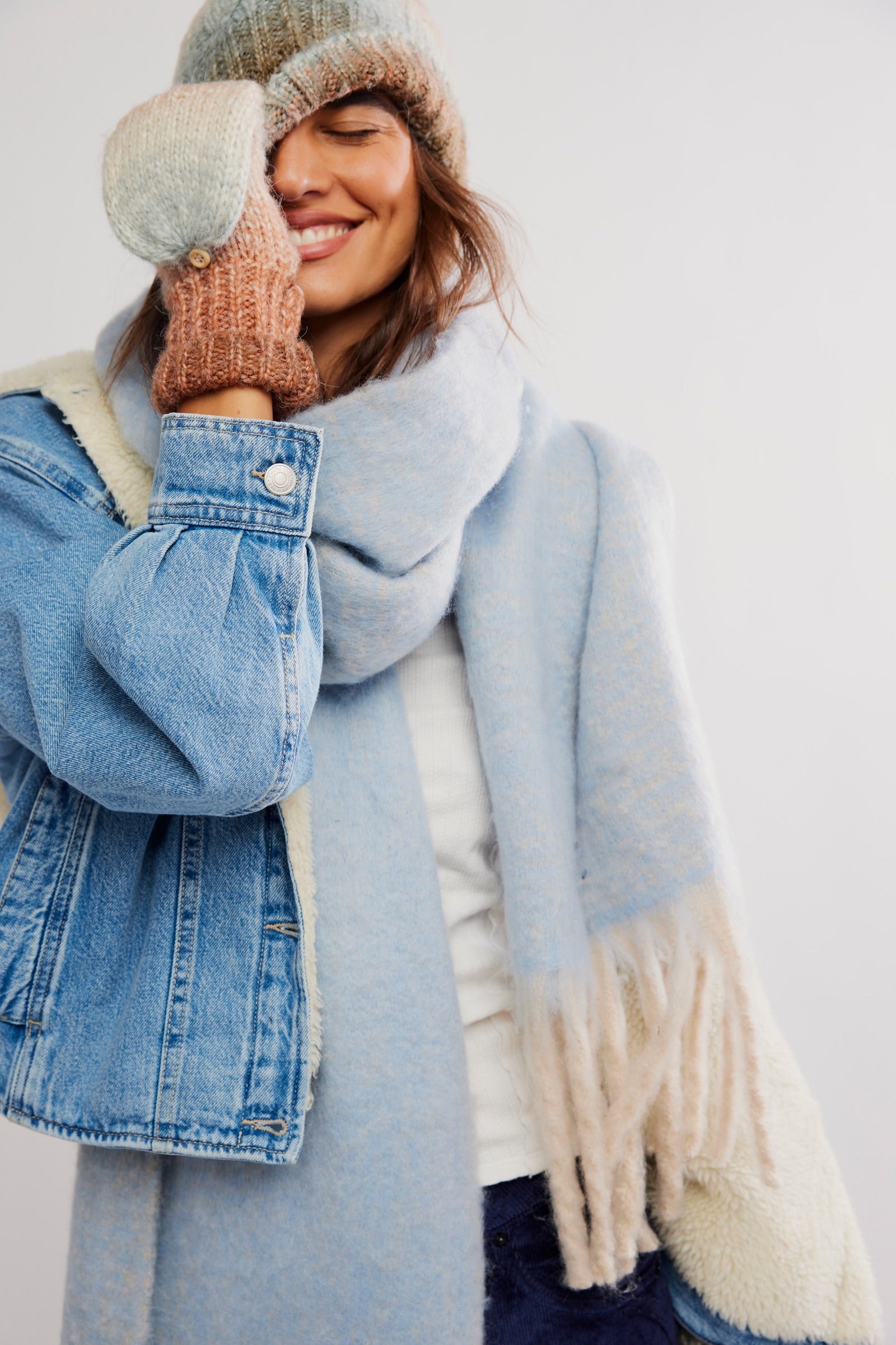 FREE PEOPLE WINTER CHILLS BLANKET SCARF - BLUE