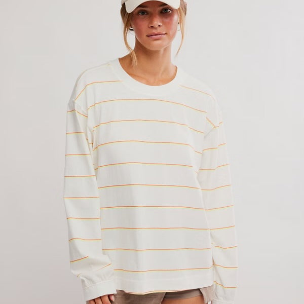 FREE PEOPLE HUSTLE LAYER TOP - AWNING STRIPE IVORY