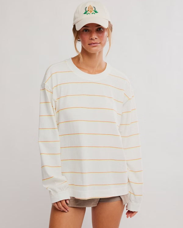 FREE PEOPLE HUSTLE LAYER TOP - AWNING STRIPE IVORY