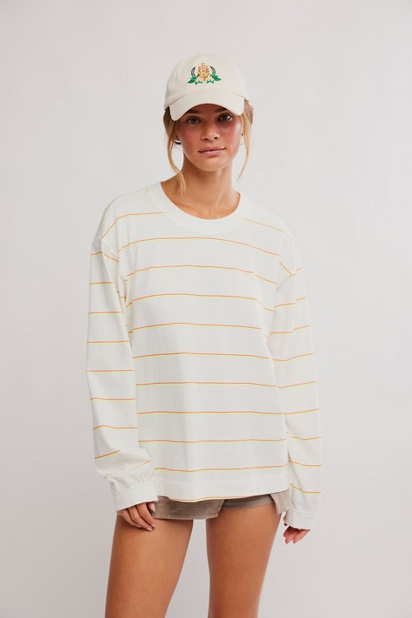 FREE PEOPLE HUSTLE LAYER TOP - AWNING STRIPE IVORY