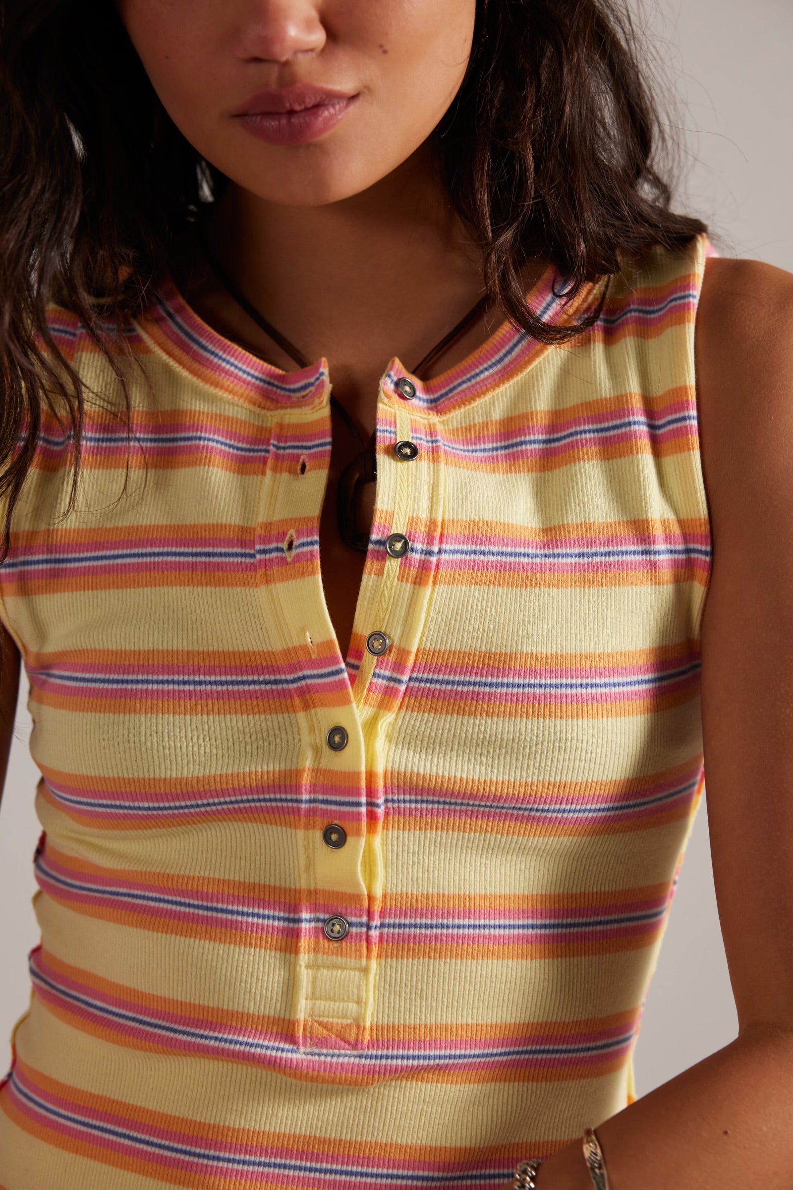 FREE PEOPLE JAMIE STRIPE HENLEY - BUTTER YELLOW COMBO