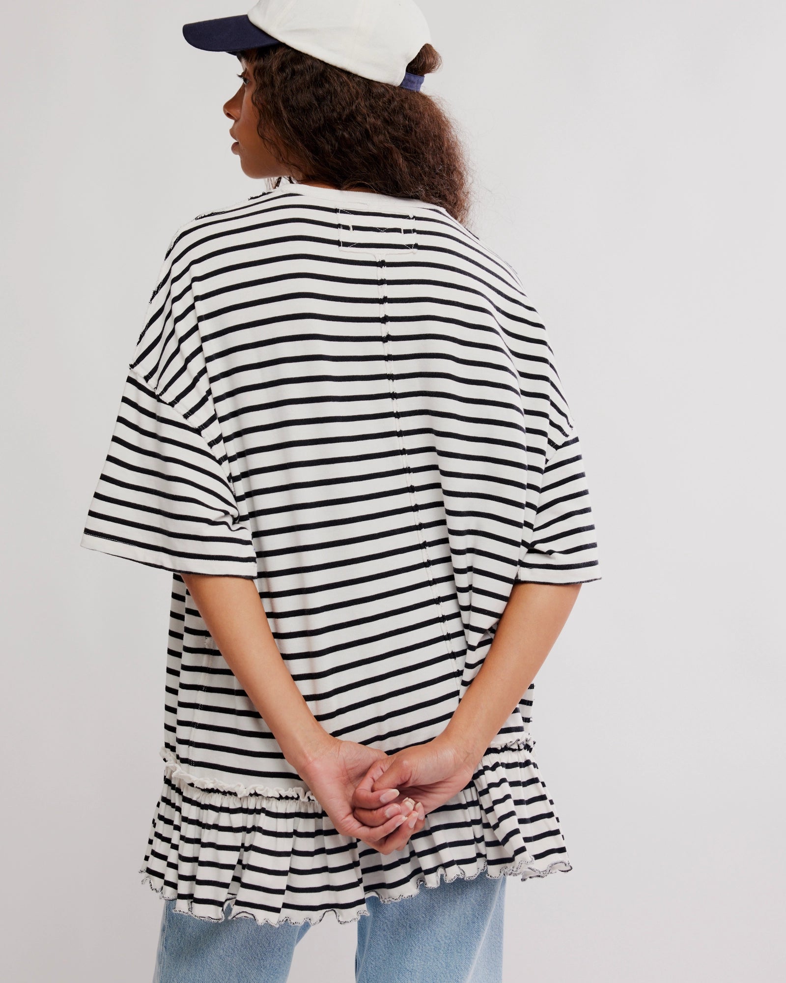 FREE PEOPLE WHY YES STRIPED TEE - BLACK + WHITE COMBO