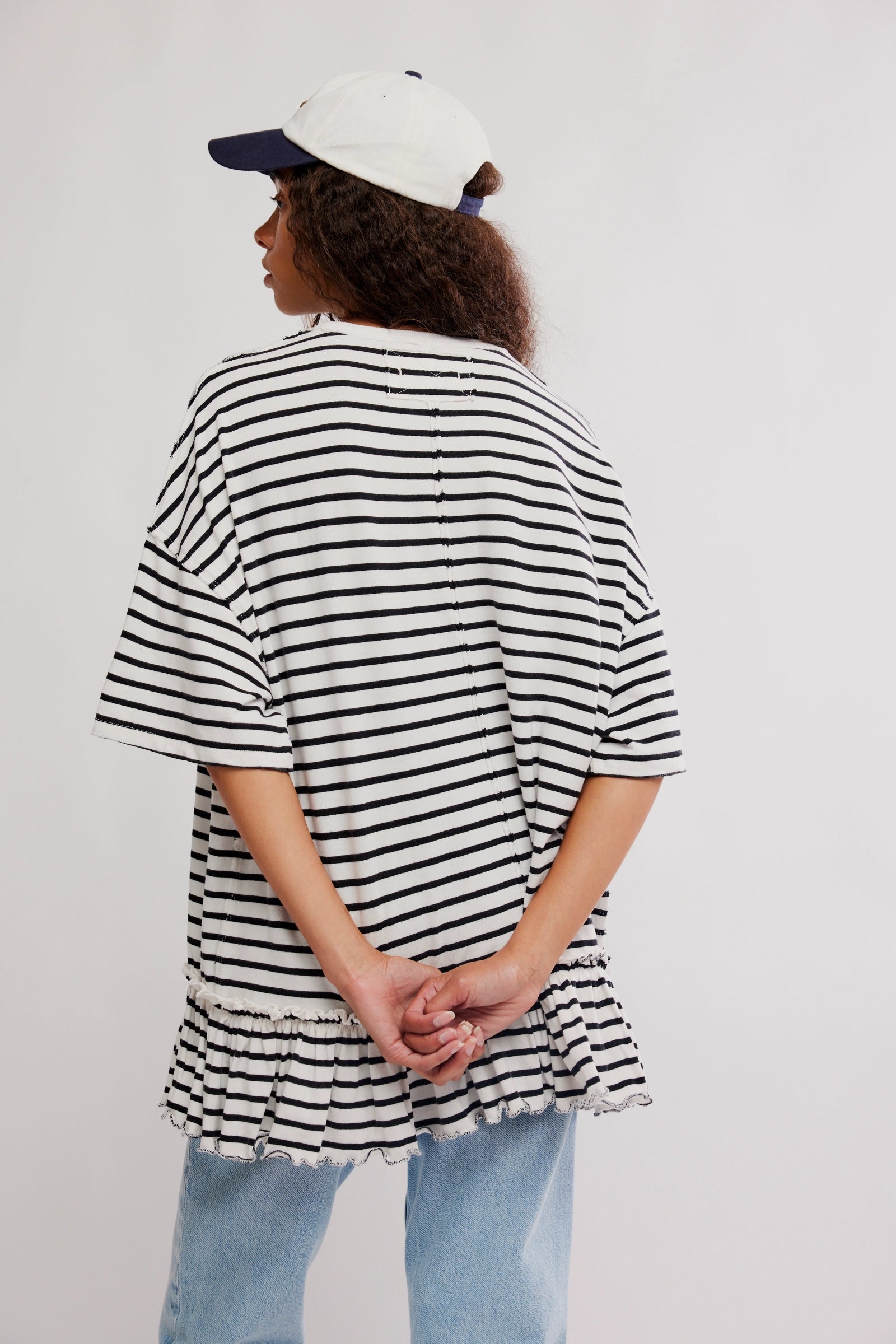 FREE PEOPLE WHY YES STRIPED TEE - BLACK + WHITE COMBO
