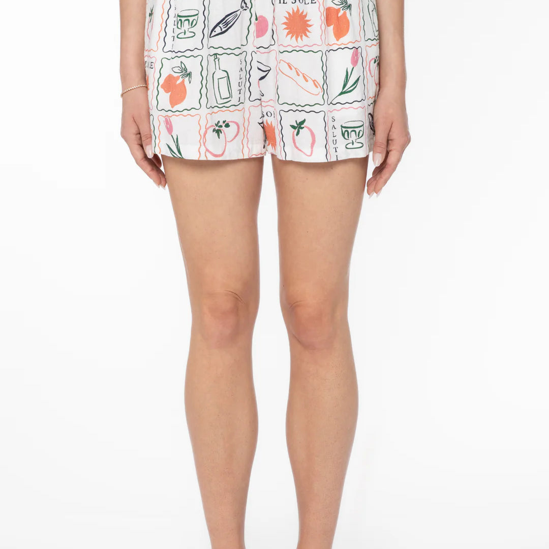 VELVET HEART FABLE MULTI STAMP SHORTS - WHITE
