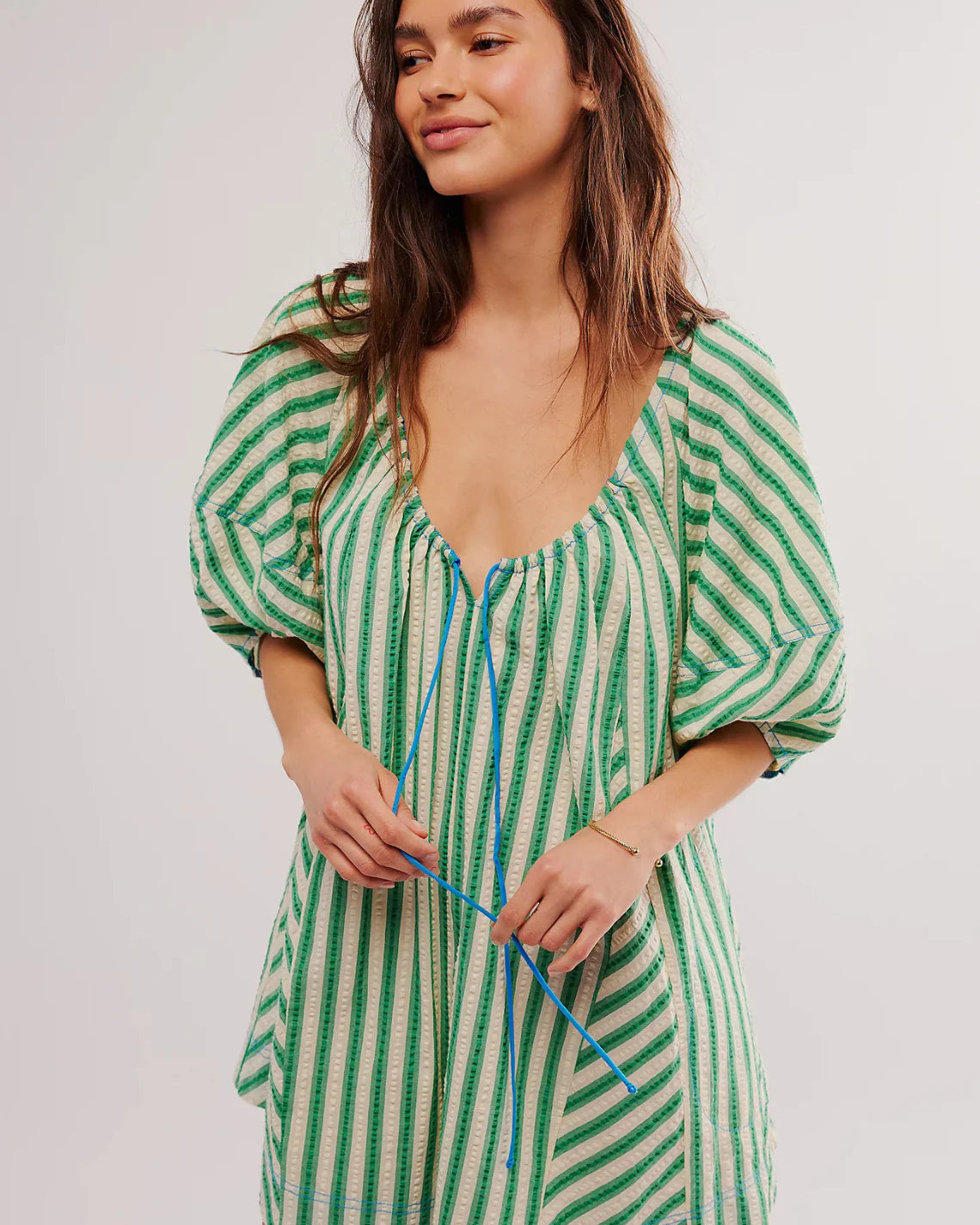 FREE PEOPLE BOP AROUND ROMPER - GREEN COMBO