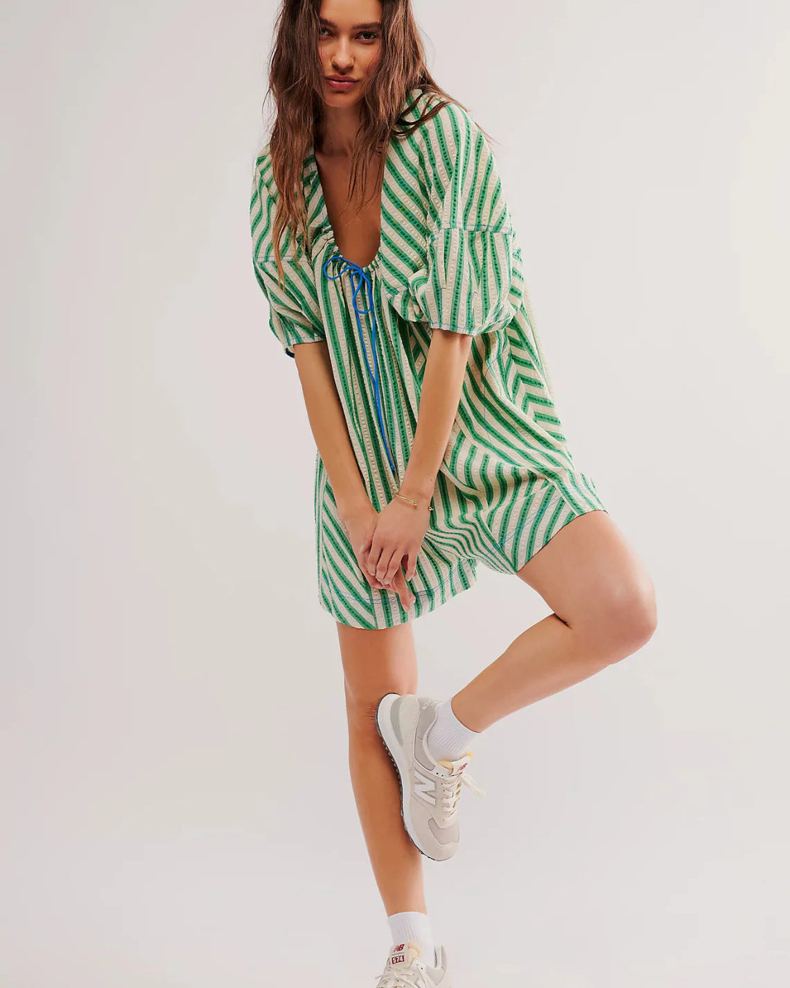 FREE PEOPLE BOP AROUND ROMPER - GREEN COMBO - LAST SIZE XS