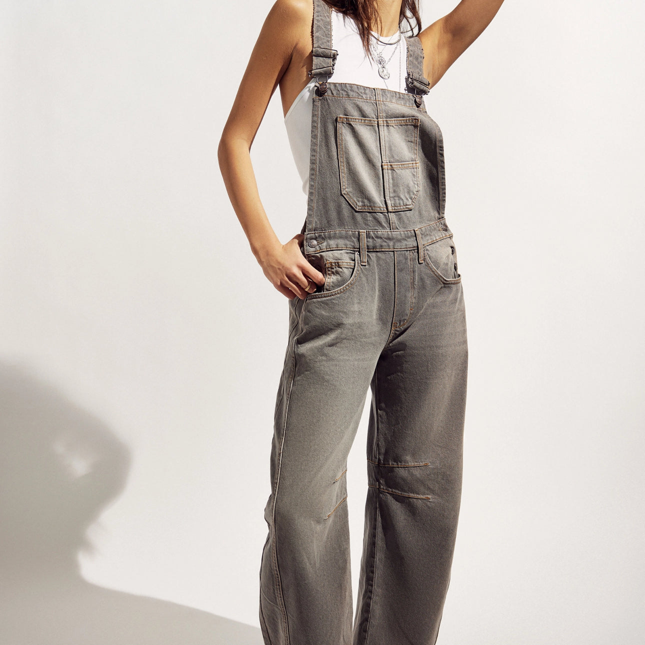 FREE PEOPLE GOOD LUCK OVERALLS - ARCHIVE GREY