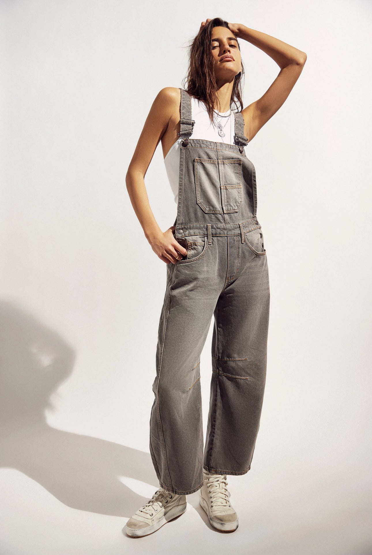 FREE PEOPLE GOOD LUCK OVERALLS - ARCHIVE GREY