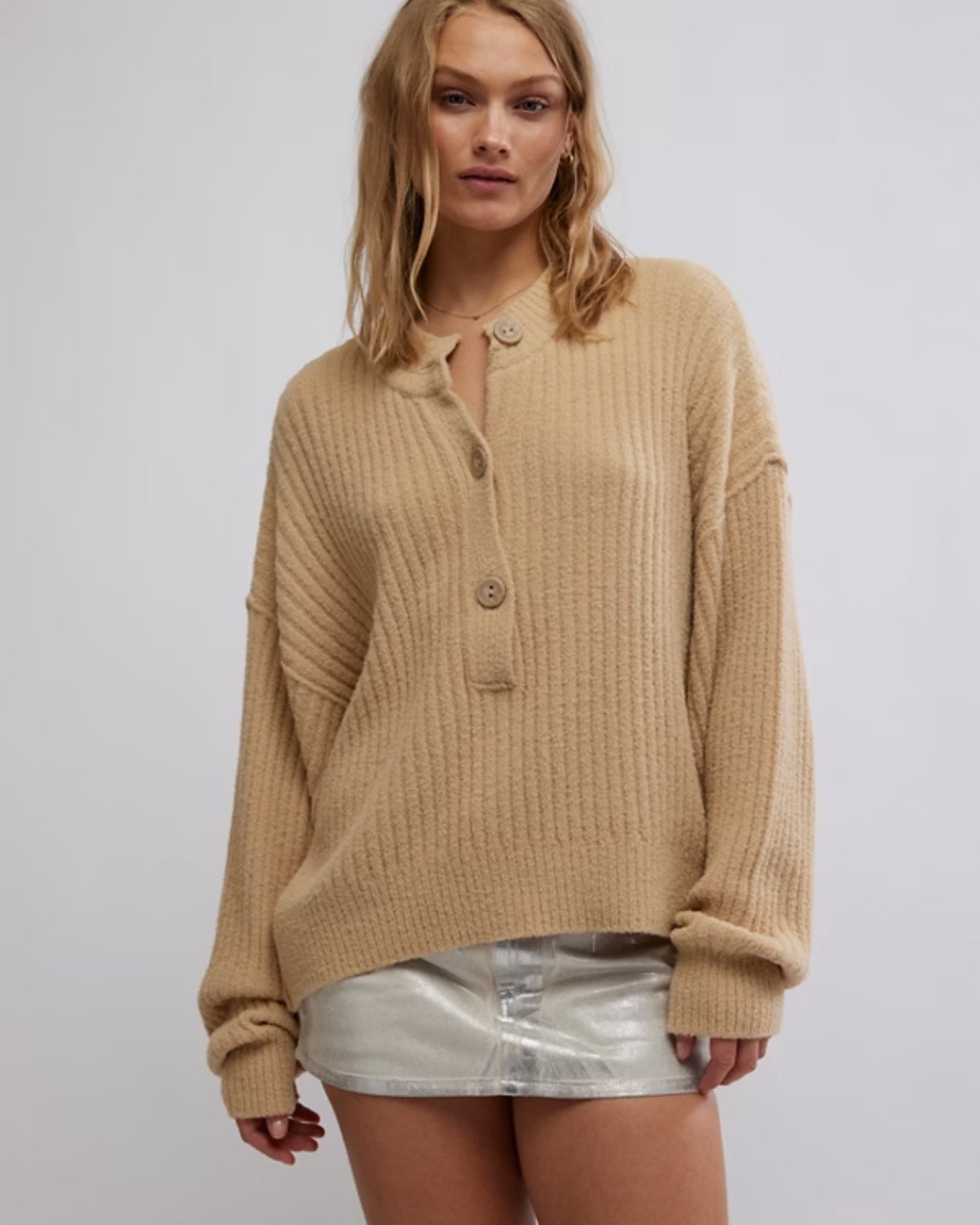 FREE PEOPLE COCOA HENLEY - SUGAR COOKIE
