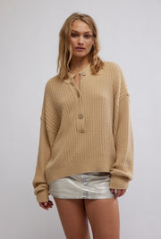 FREE PEOPLE COCOA HENLEY - SUGAR COOKIE