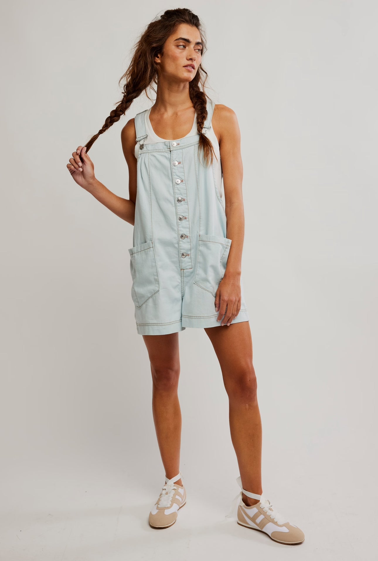 FREE PEOPLE YOU'VE GOT THE LOVE DENIM SHORTALL - FADE INTO YOU