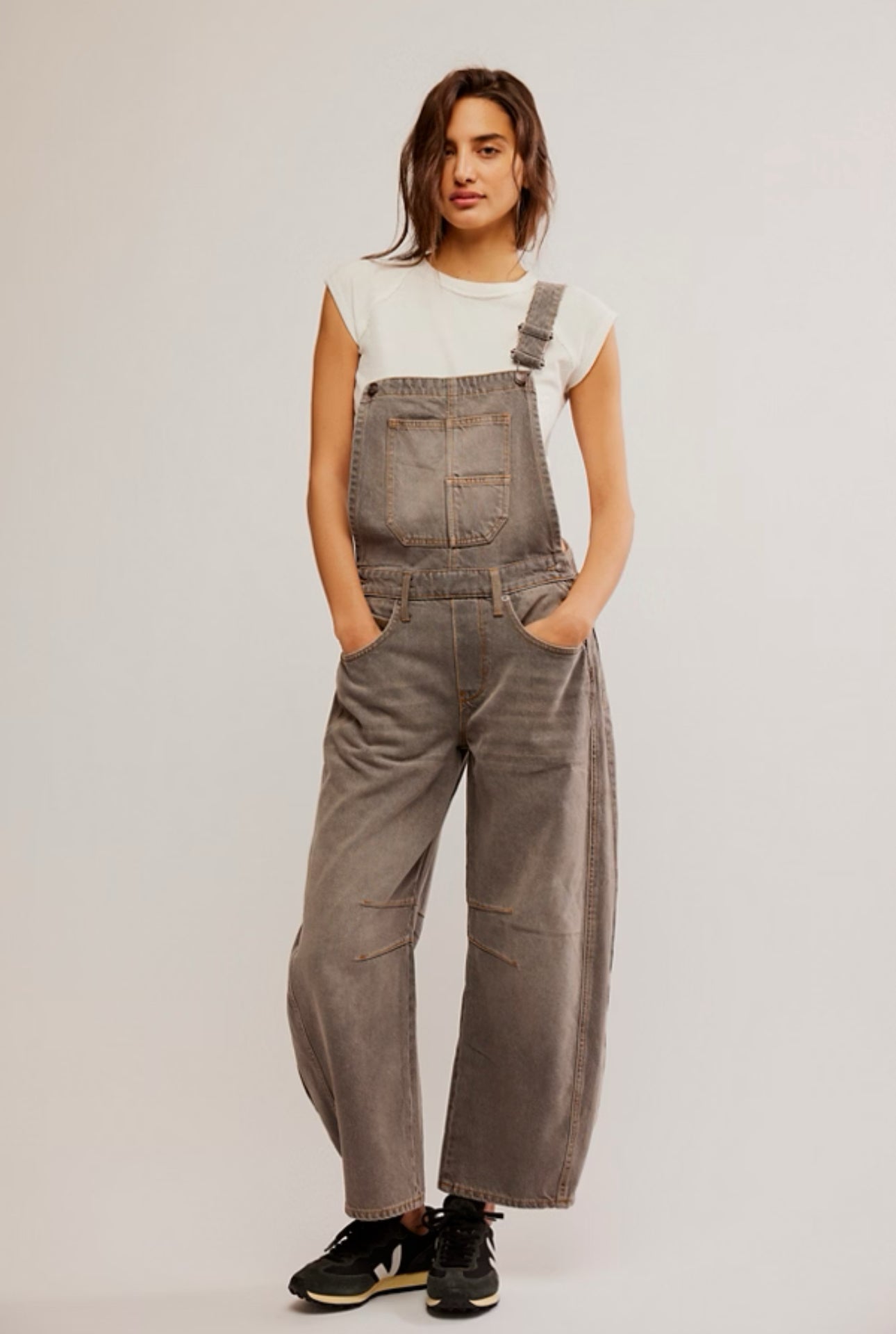 FREE PEOPLE GOOD LUCK OVERALLS - ARCHIVE GREY