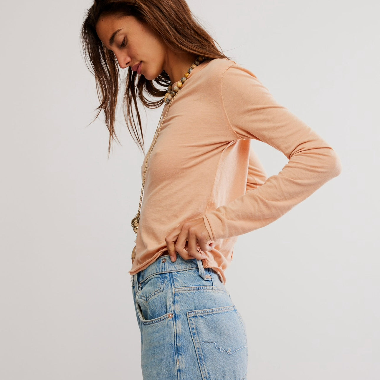 FREE PEOPLE NOVA TEE LS - PEACHED COPPER