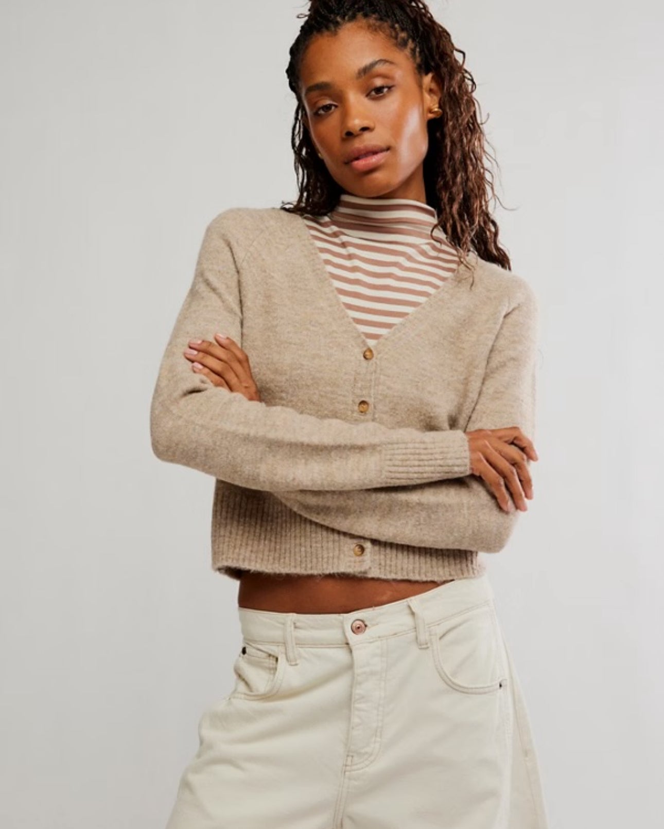 FREE PEOPLE SCHOOL GIRL CARDI - FEATHER GREY