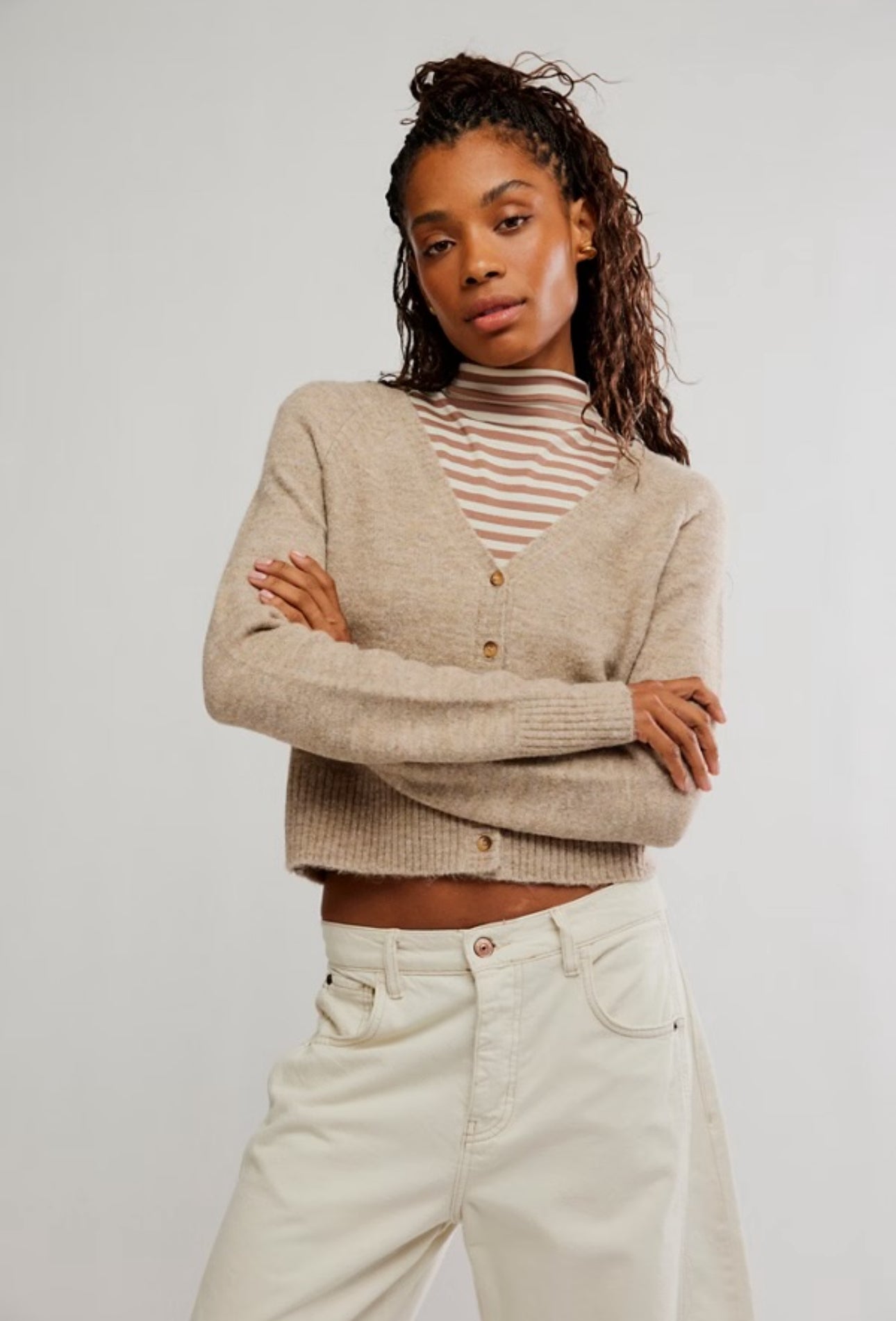 FREE PEOPLE SCHOOL GIRL CARDI - FEATHER GREY