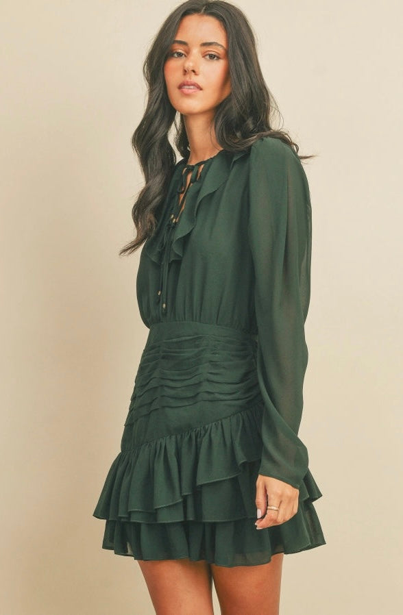 ISN'T SHE LOVELY RUFFLE RUCHED DRESS - GREEN