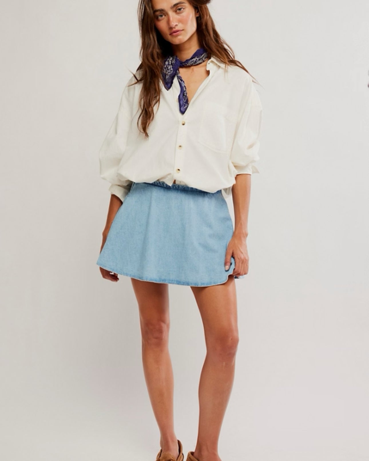 FREE PEOPLE PARADISE FOUND DENIM SKORT - CAPRI BLUE