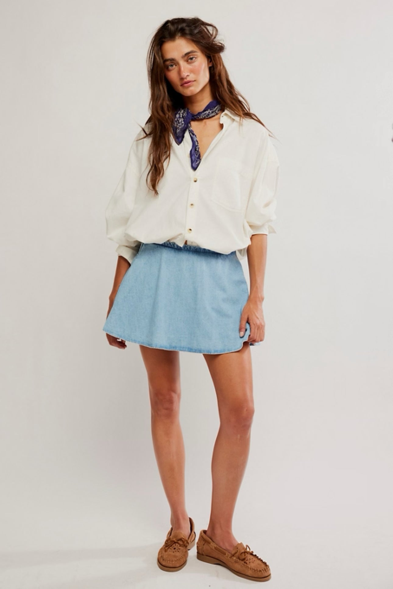 FREE PEOPLE PARADISE FOUND DENIM SKORT - CAPRI BLUE