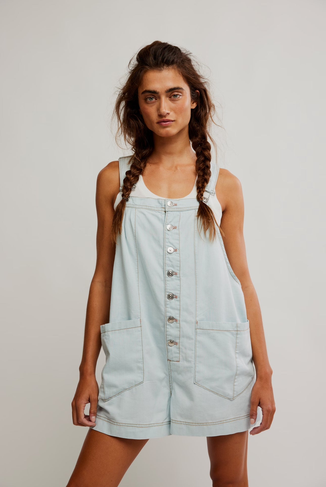 FREE PEOPLE YOU'VE GOT THE LOVE DENIM SHORTALL - FADE INTO YOU