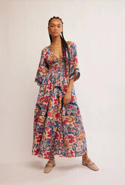 FREE PEOPLE PRINTED DIXIE MAXI DRESS - VINTAGE INDIGO COMBO