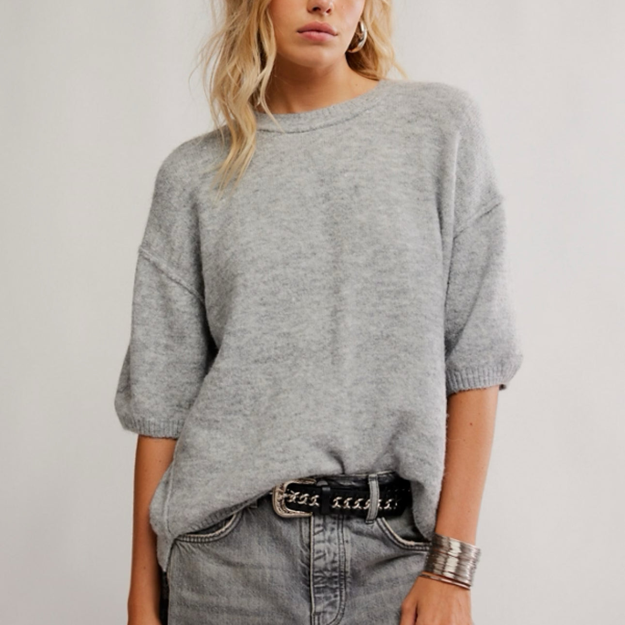 FREE PEOPLE MARGOT SWEATER - HEATHER GREY