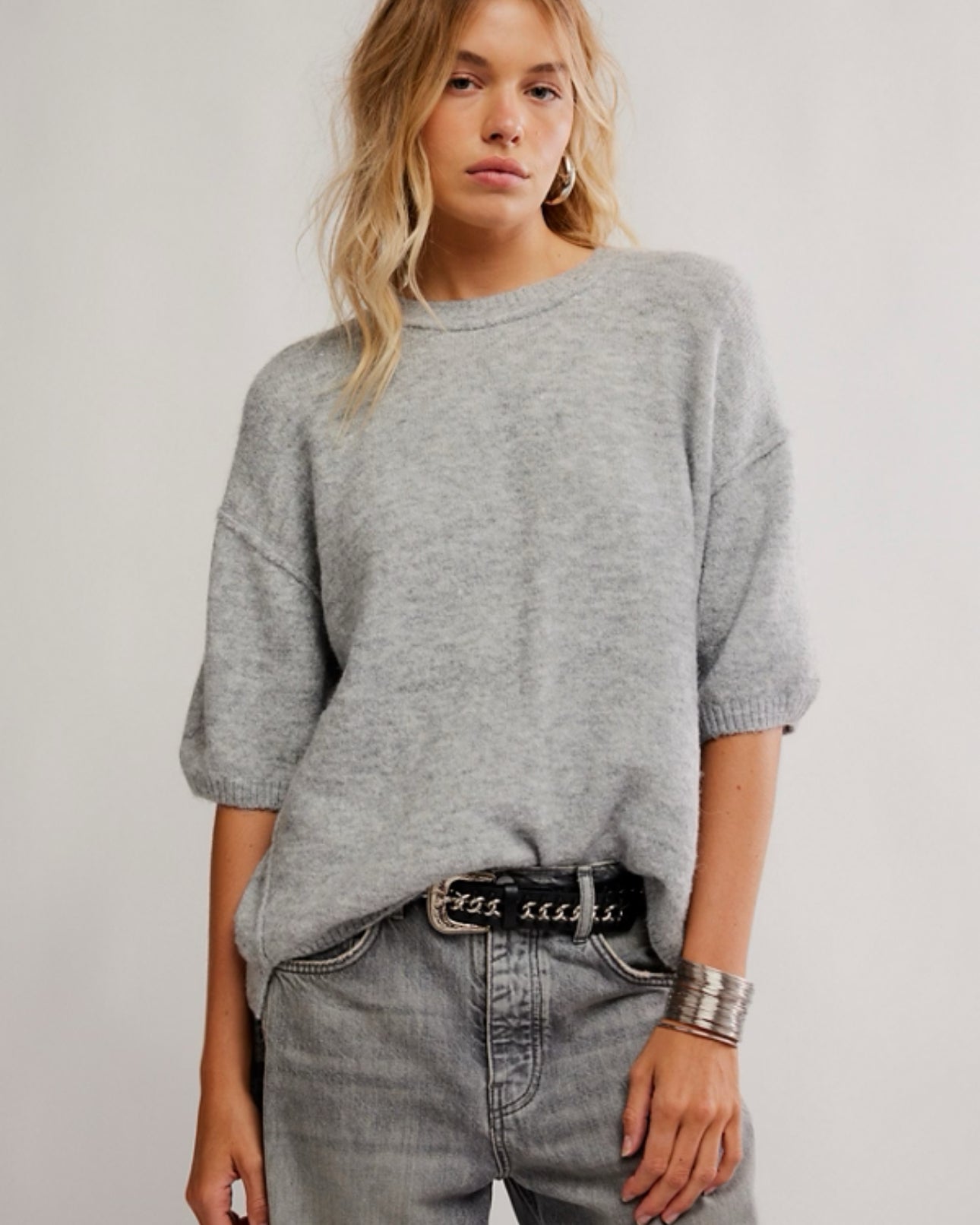 FREE PEOPLE MARGOT SWEATER - HEATHER GREY