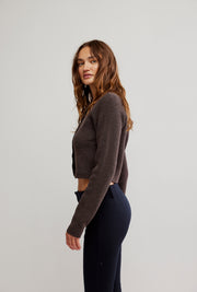 FREE PEOPLE SYDNEY SHRUNKEN CARDI - CHOCOLATE TORTE