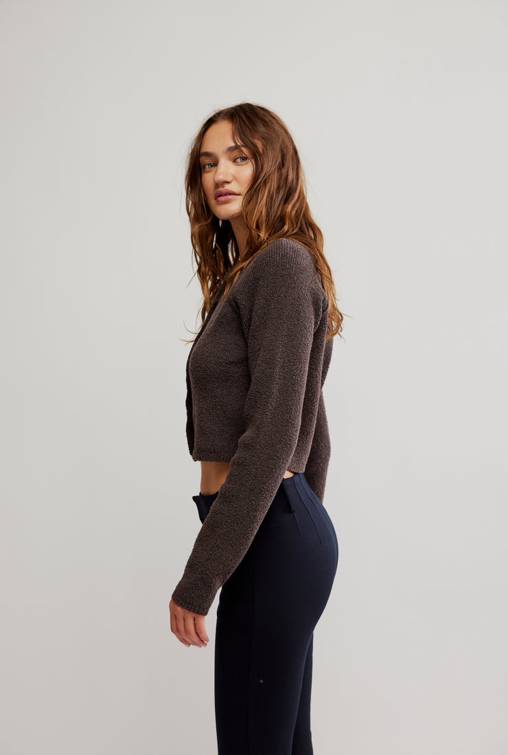 FREE PEOPLE SYDNEY SHRUNKEN CARDI - CHOCOLATE TORTE