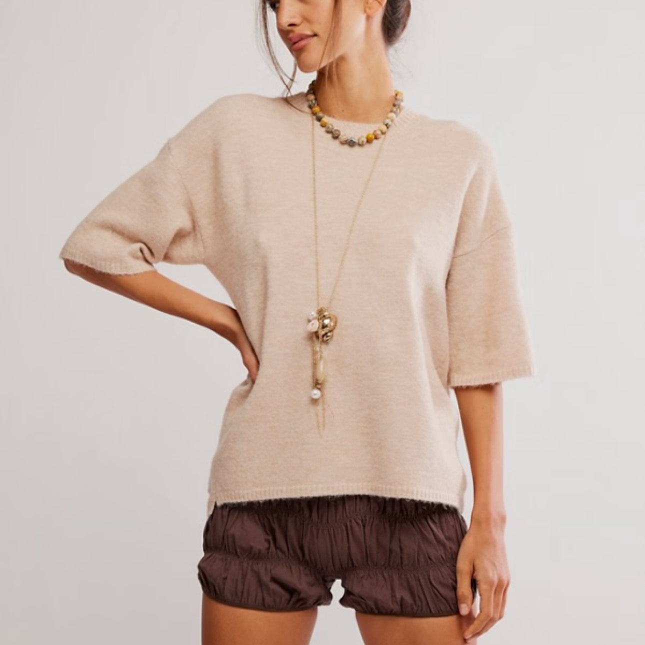 FREE PEOPLE MARGOT SWEATER TEE - PEARL MELANGE