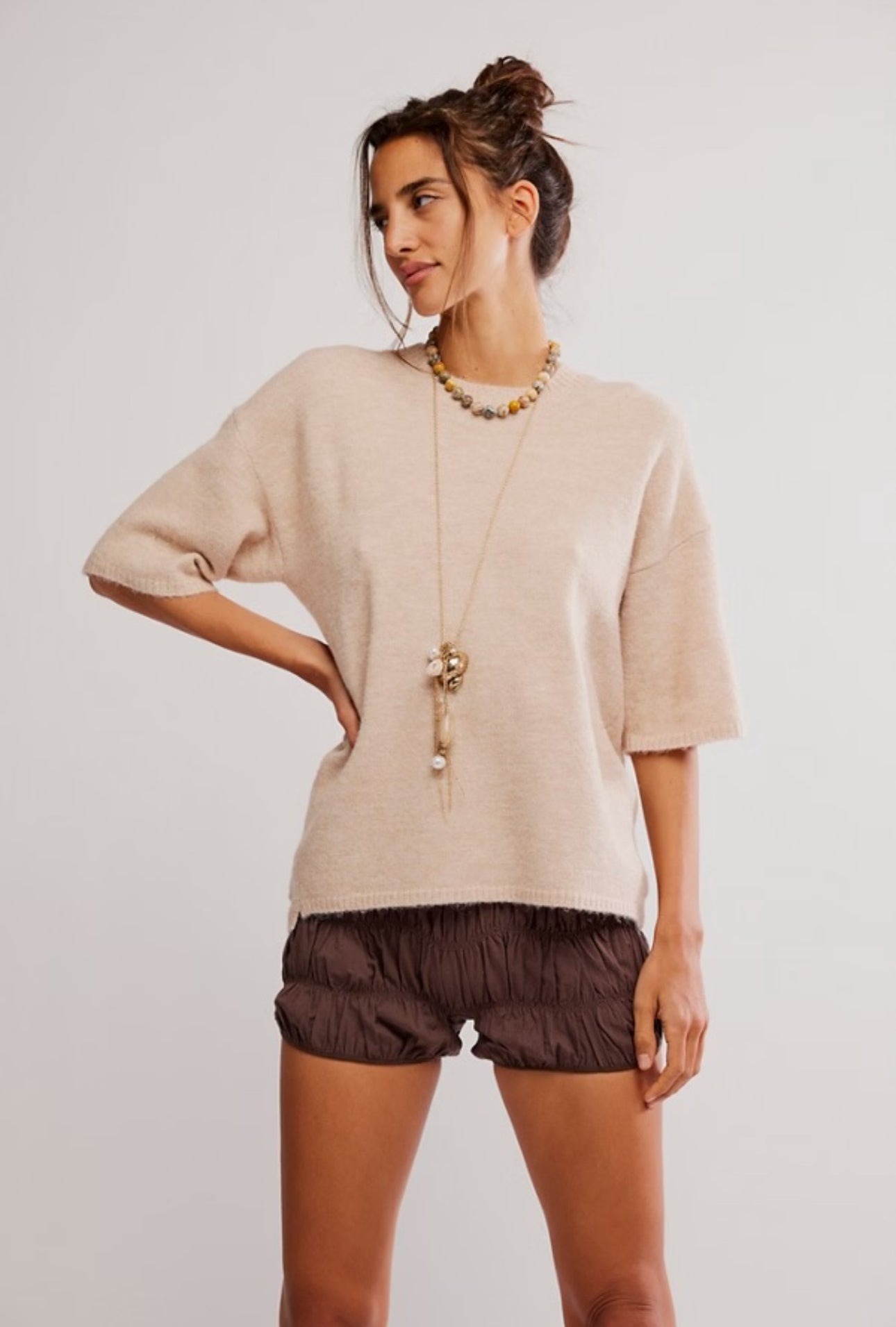 FREE PEOPLE MARGOT SWEATER TEE - PEARL MELANGE