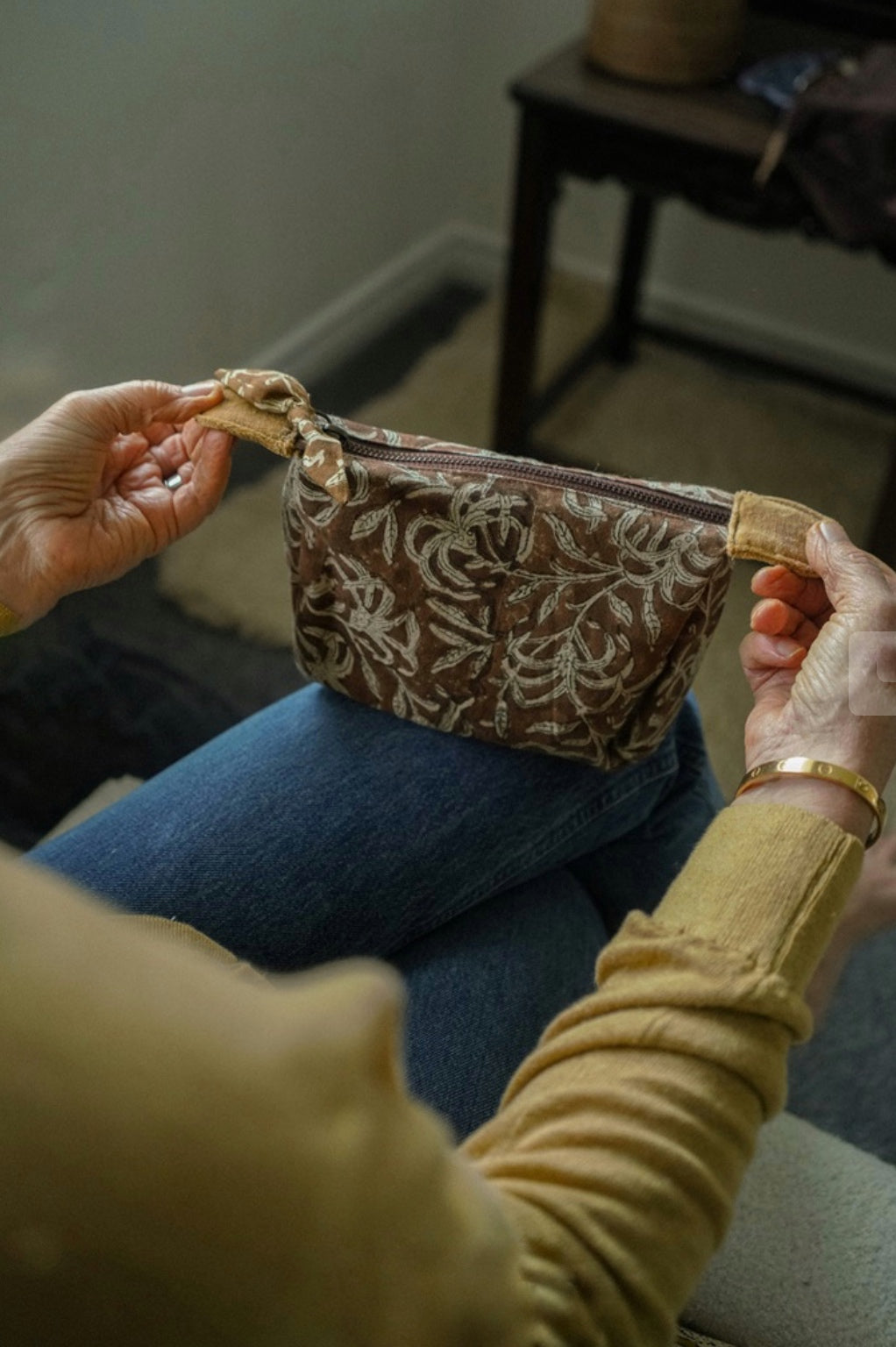 SAFFRON BLOCK PRINT POUCH - BROWN