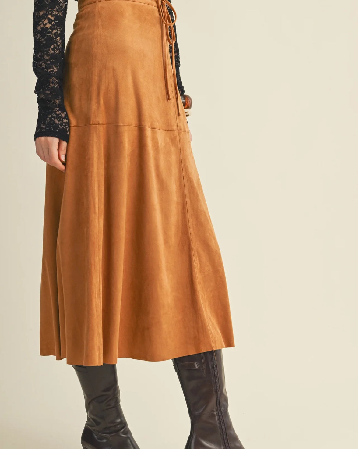 MS DRAWSTRING SUEDE A LINE SKIRT - CAMEL