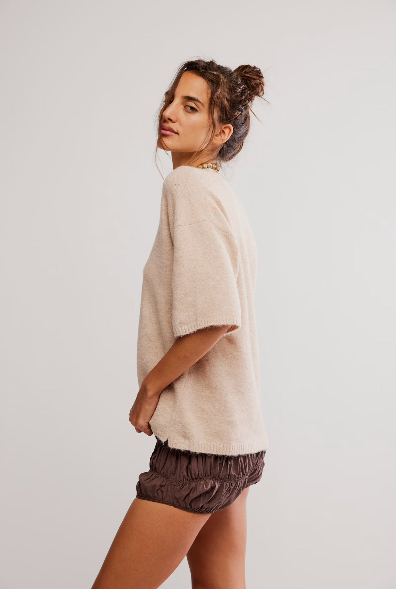 FREE PEOPLE MARGOT SWEATER TEE - PEARL MELANGE