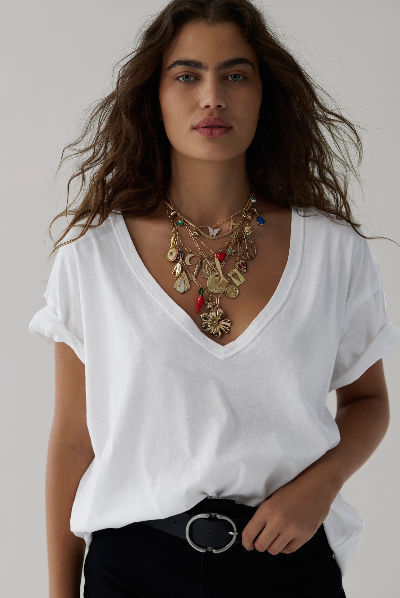 FREE PEOPLE NINA V NECK TEE - IVORY