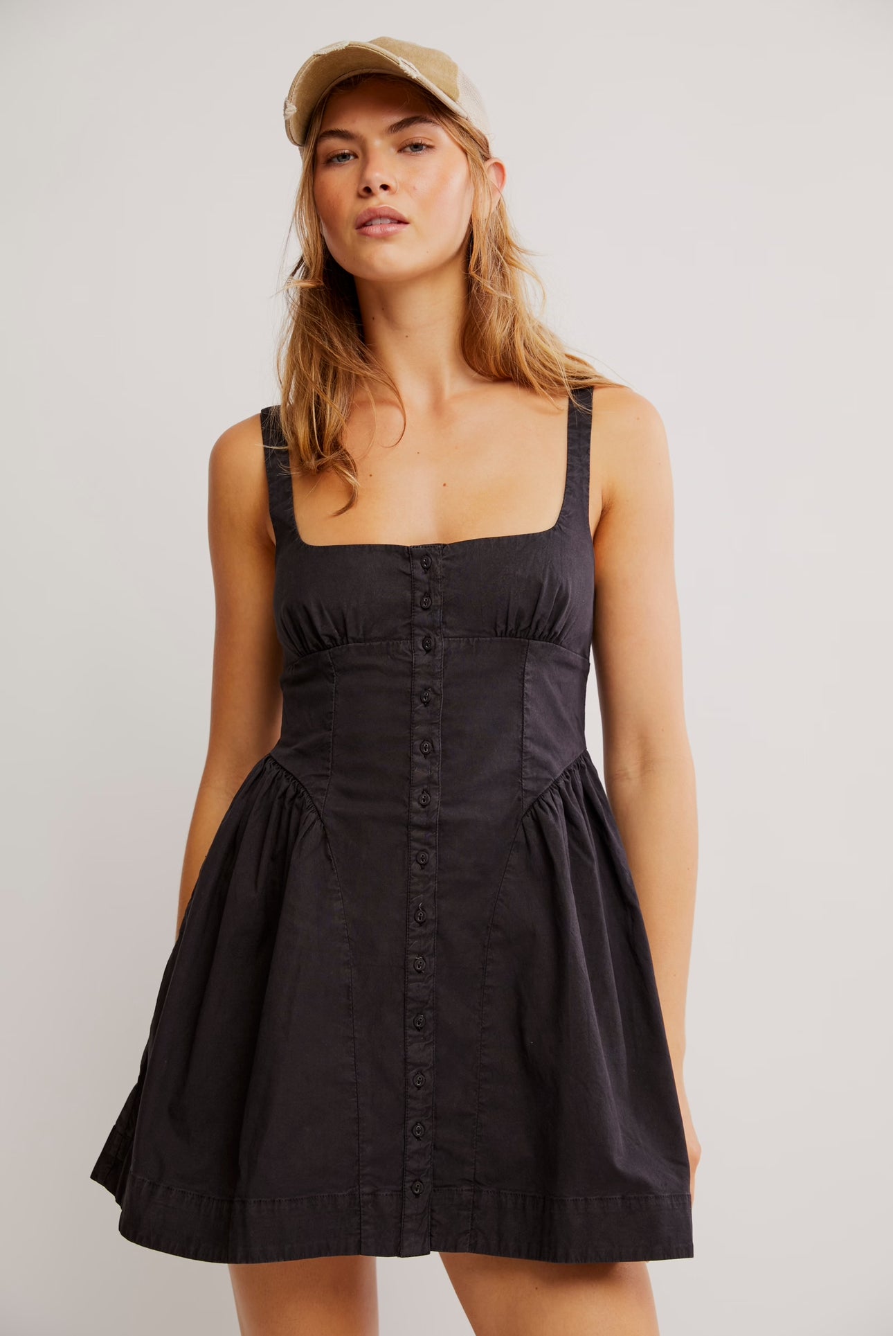 FREE PEOPLE ASTRID OXFORD MINI DRESS - BLACK