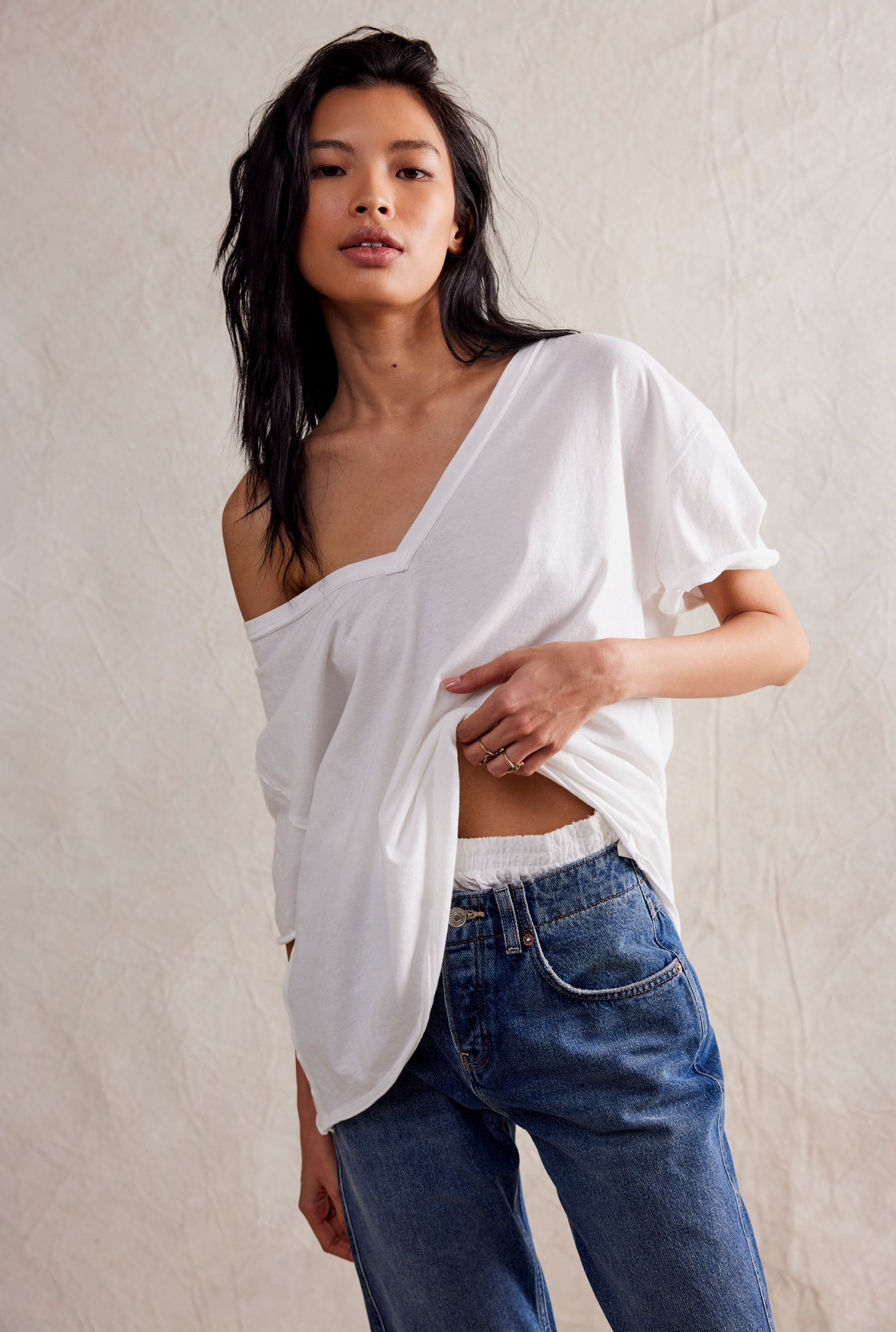 FREE PEOPLE NINA V NECK TEE - IVORY