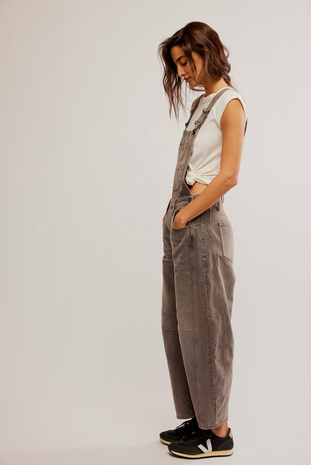 FREE PEOPLE GOOD LUCK OVERALLS - ARCHIVE GREY