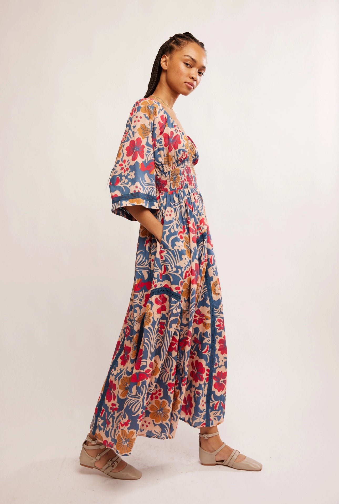 FREE PEOPLE PRINTED DIXIE MAXI DRESS - VINTAGE INDIGO COMBO