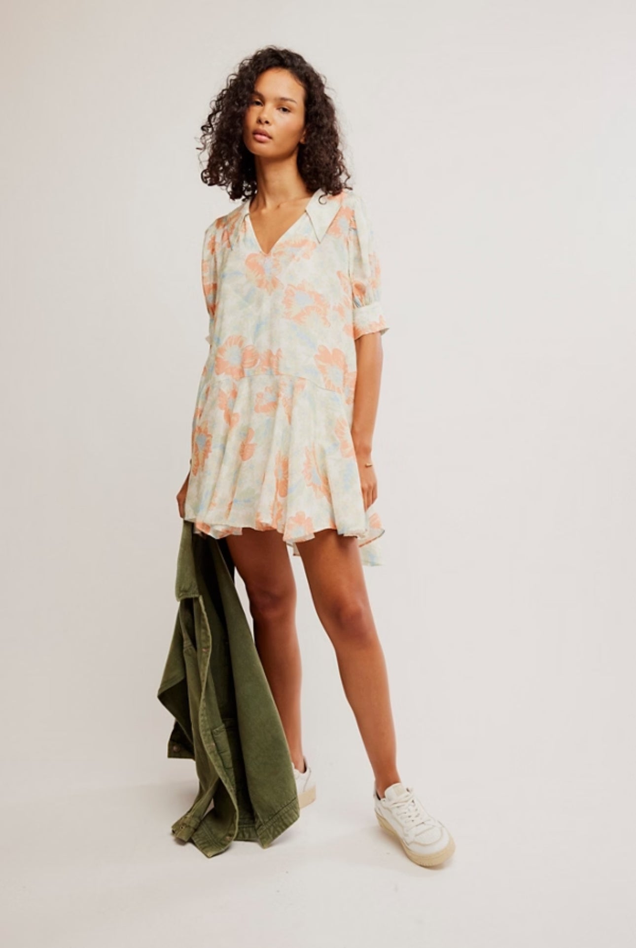 free people moon chaser mini dress Free People Moon Chaser Mini Dress Floral Orange Blue Size XS
