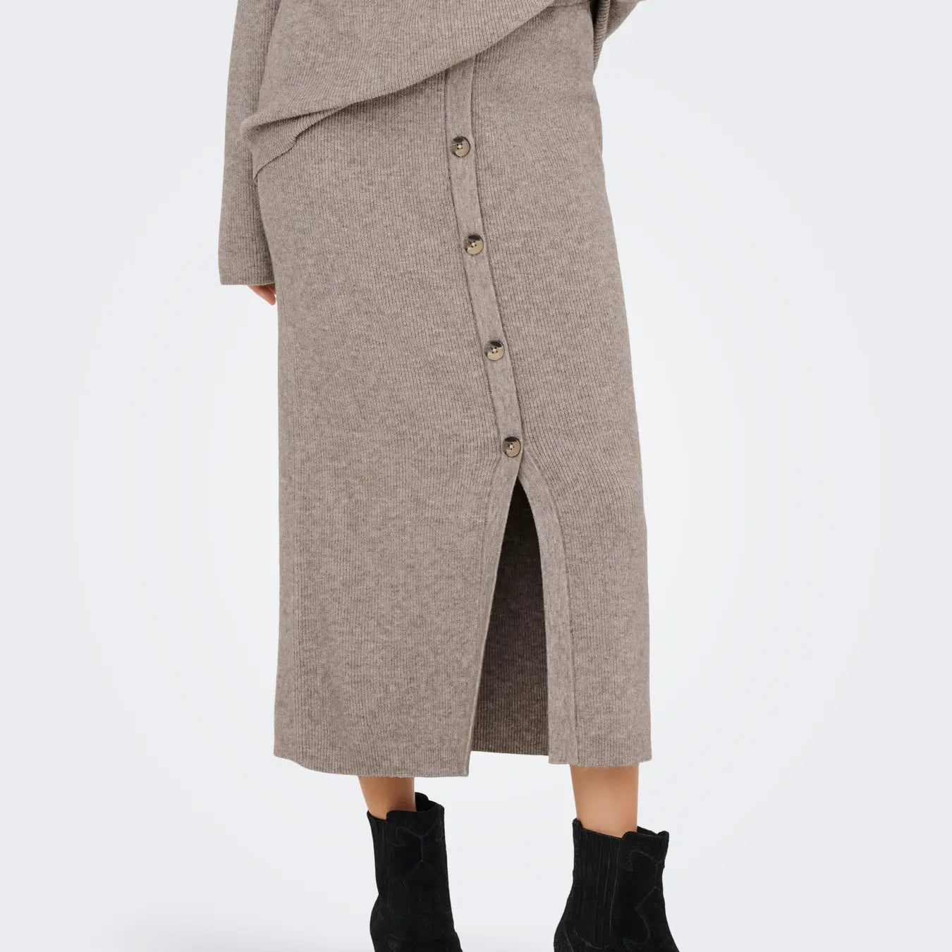 ONLY LIBI KNIT BUTTON SKIRT - FUNGI MELANGE