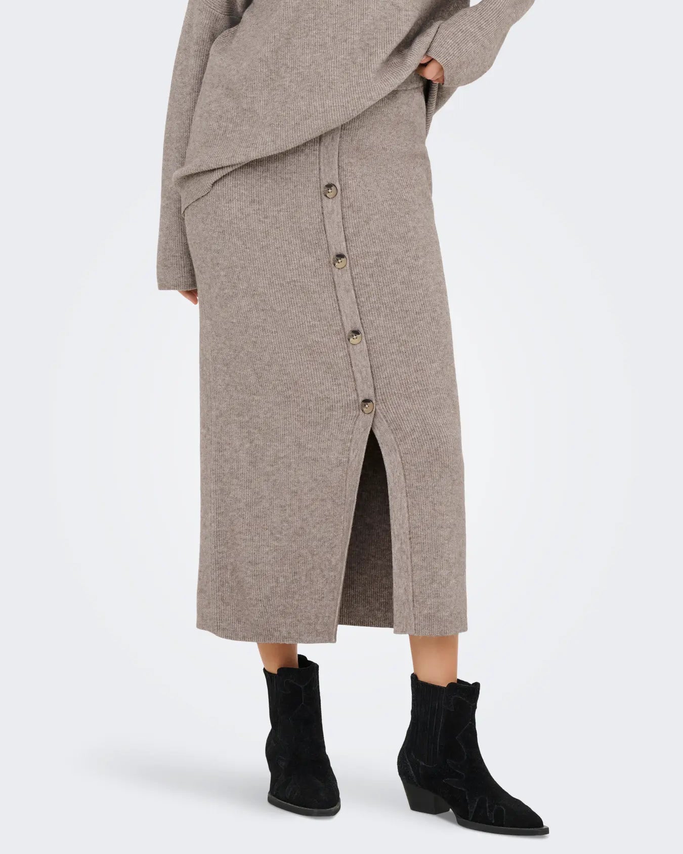 ONLY LIBI KNIT BUTTON SKIRT - FUNGI MELANGE