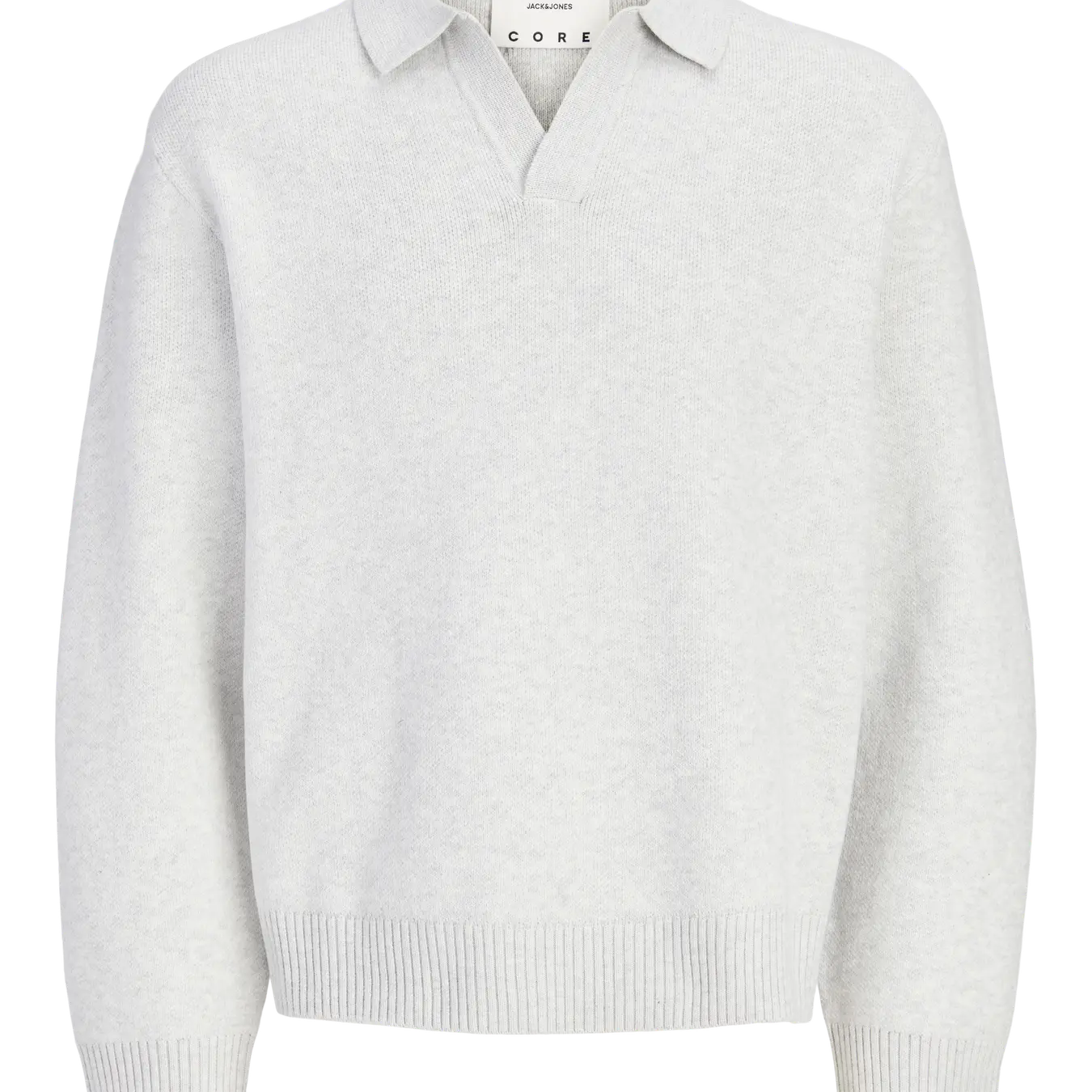 JJ LEGACY KNIT SPLIT NECK POLO PULLOVER - LIGHT GREY MELANGE
