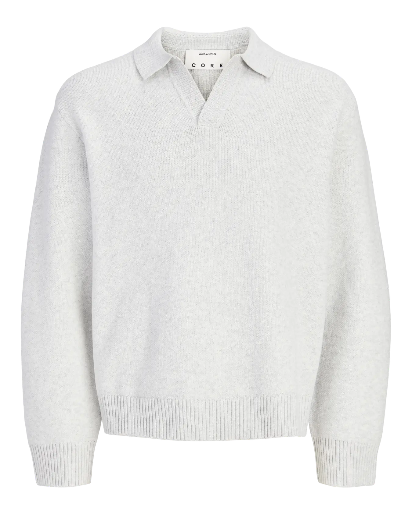 JJ LEGACY KNIT SPLIT NECK POLO PULLOVER - LIGHT GREY MELANGE