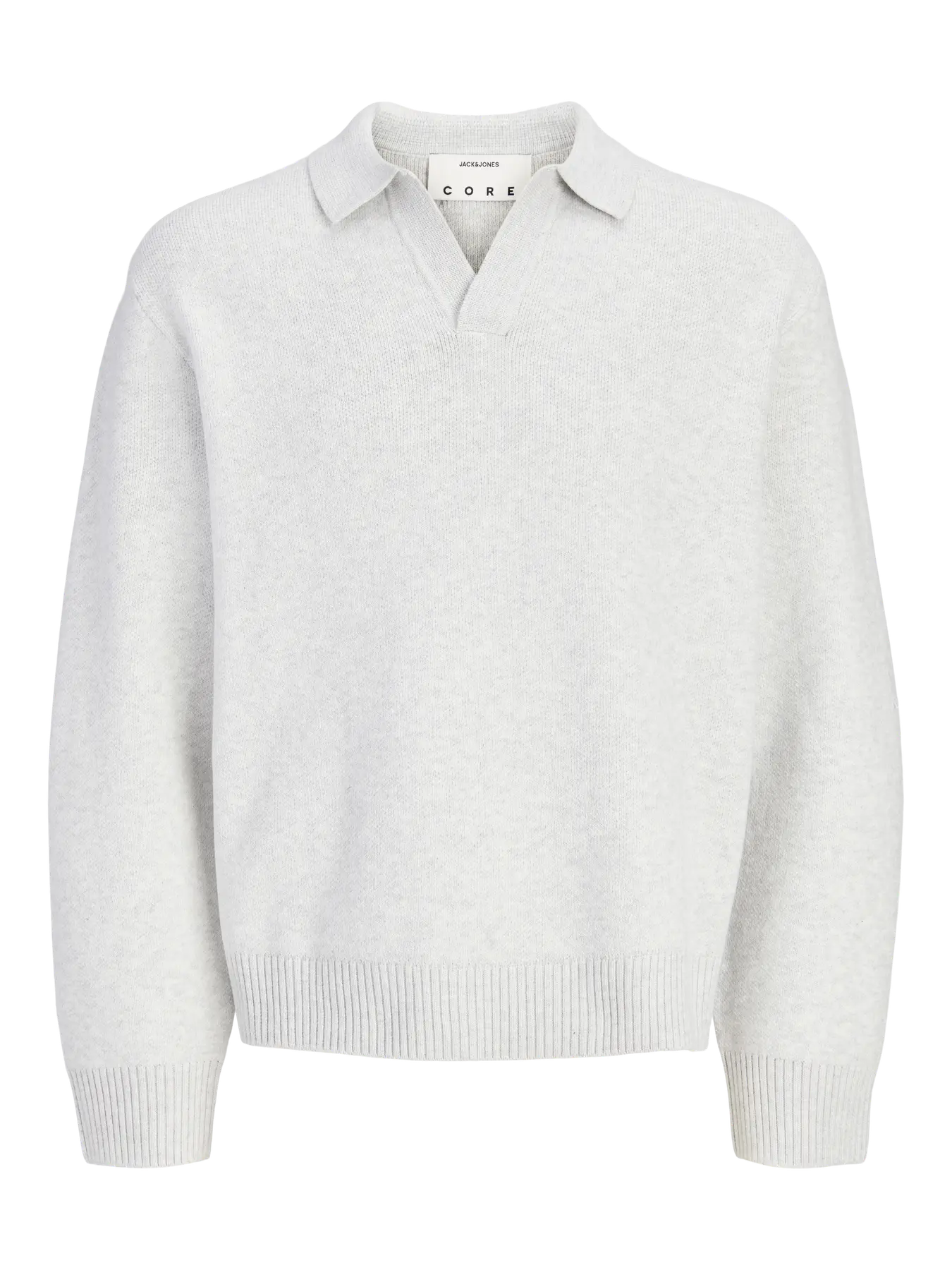 JJ LEGACY KNIT SPLIT NECK POLO PULLOVER - LIGHT GREY MELANGE