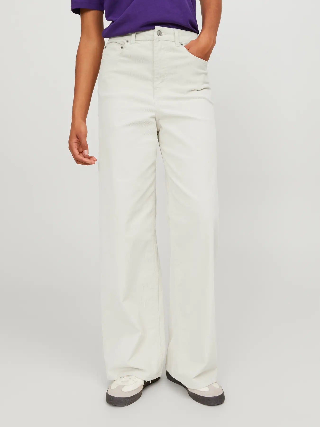 JJXX ZOE WIDE HW CORDUROY PANTS - BONE WHITE