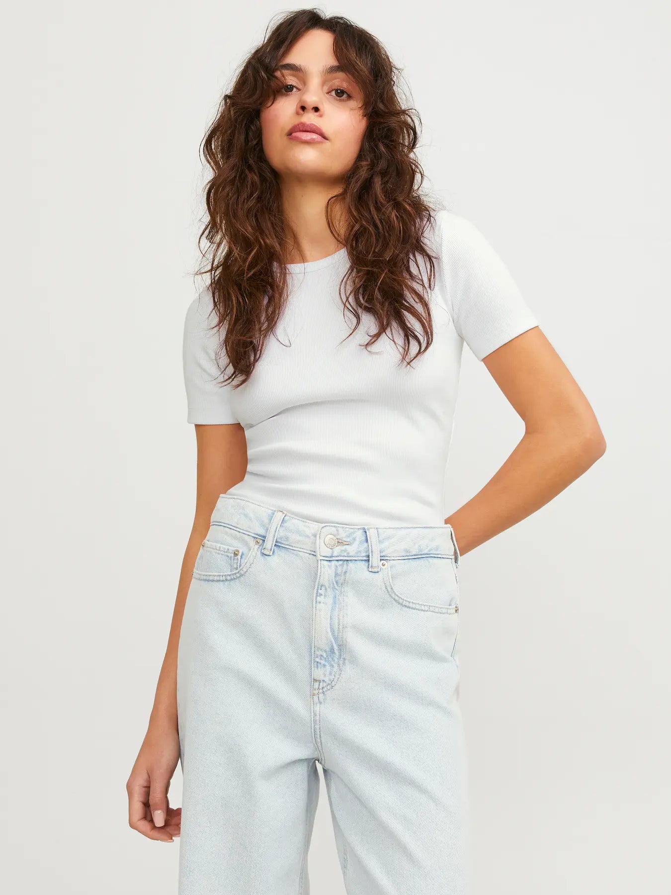 JJXX FRANKIE RIBBED TEE - BRIGHT WHITE