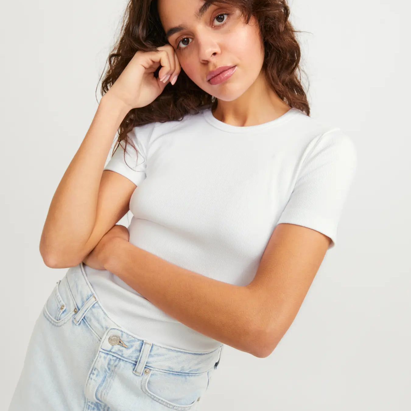 JJXX FRANKIE RIBBED TEE - BRIGHT WHITE