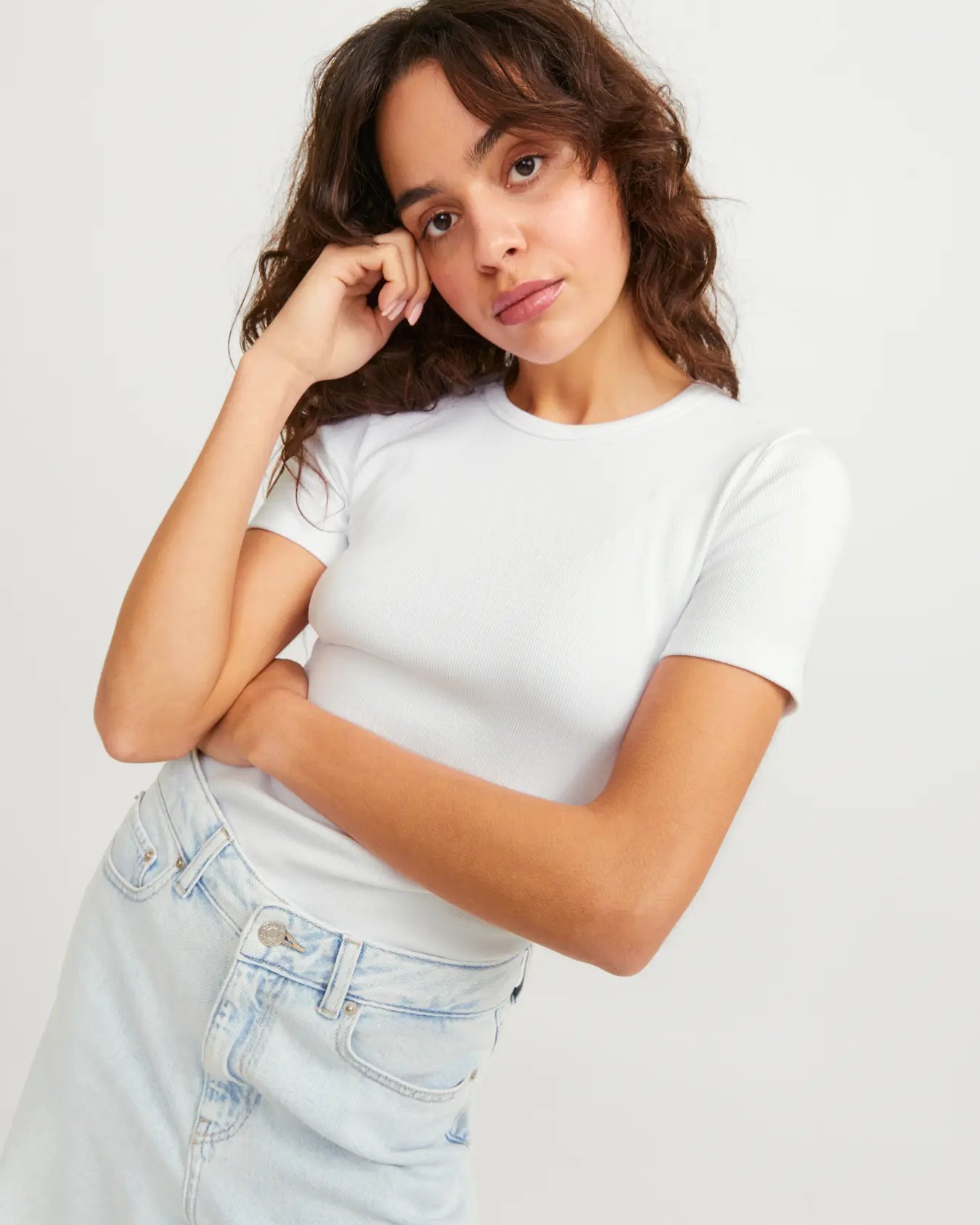 JJXX FRANKIE RIBBED TEE - BRIGHT WHITE