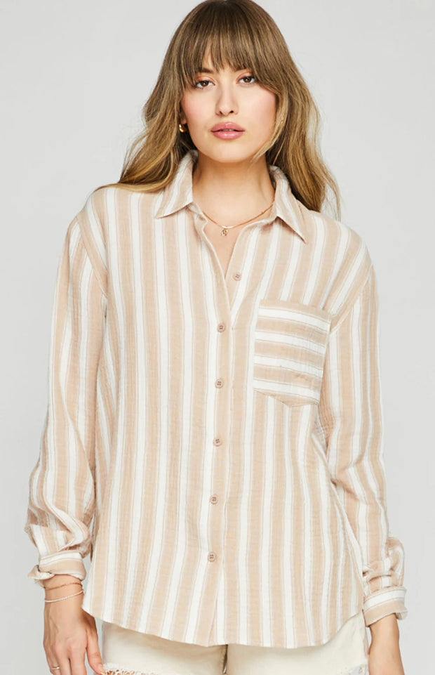 GENTLE FAWN SONIA BUTTON DOWN - SAND STRIPE