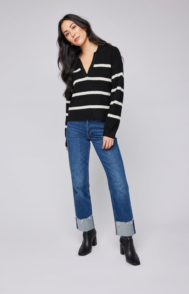 GENTLE FAWN BECKETT STRIPED PULLOVER - BLACK - LAST SIZE L